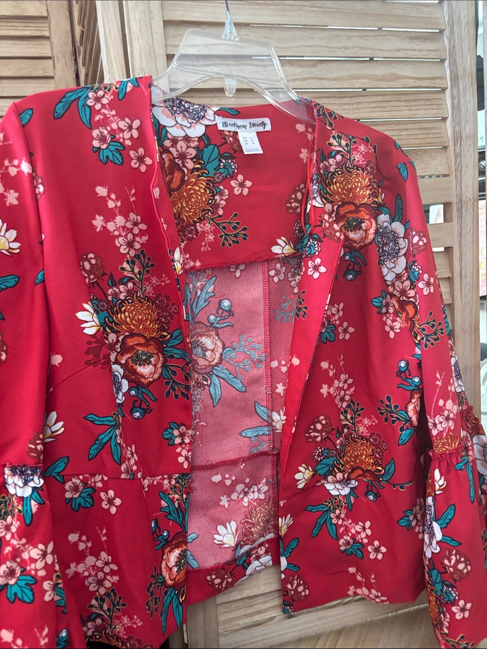 Streetwear Society Red Floral Open-Front Blazer Large